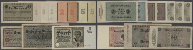 Deutsche Rentenbank: kleines Lot mit 10 Banknoten, dabei 3 x 1 Rentenmark davon ...