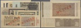 Riesiges Lot mit 91 Banknoten von 5 Mark 1904 bis 500 Milliarden Mark 1923, dabei einige Musternoten der Reichsbank mit regulärer Seriennummer, 50 Mar...