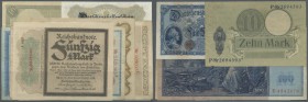 Kleine Sammlung mit 78 Banknotes des Kaiserreiches bis Ende erster Weltkrieg, dabei 50 Mark 1918 ”Trauerschein”, 50 Mark 1918 ”Eierschein”, 5 Mark 191...