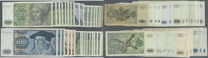 Riesiges Lot mit 34 Ersatznoten der Bundesbank von 5 bis 100 DM 1960-1980 in geb...