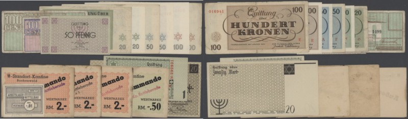 Lagergeld: Lot mit 25 Noten diverser Konzentrationslager (Westerbork 10 und 100 ...