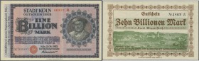 Billionenscheine : 40 Billionen u.a. Coblenz 20 Bio. (Erh. I), Cronenberg 5 Bio., Düsseldorf Stadt 10 Bio. (Erh. I), Köln Stadt 1 Bio. 25.10.1923 (Erh...