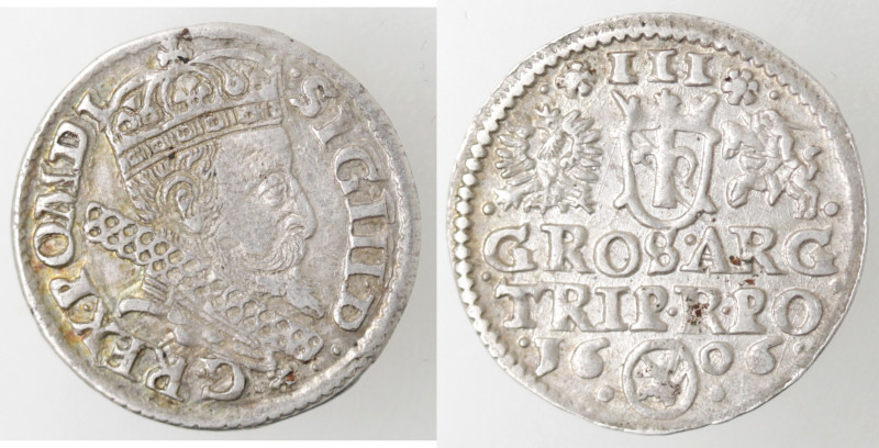 Monete Estere. Polonia. Sigismondo III. 1587-1632. 3 Groschen 1606. Ag. Iger K.0...