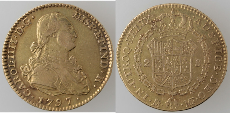 Monete Estere. Spagna. Carlo IV. 1788-1808. Madrid. 2 Escudos. 1797. Ag. KM 435....