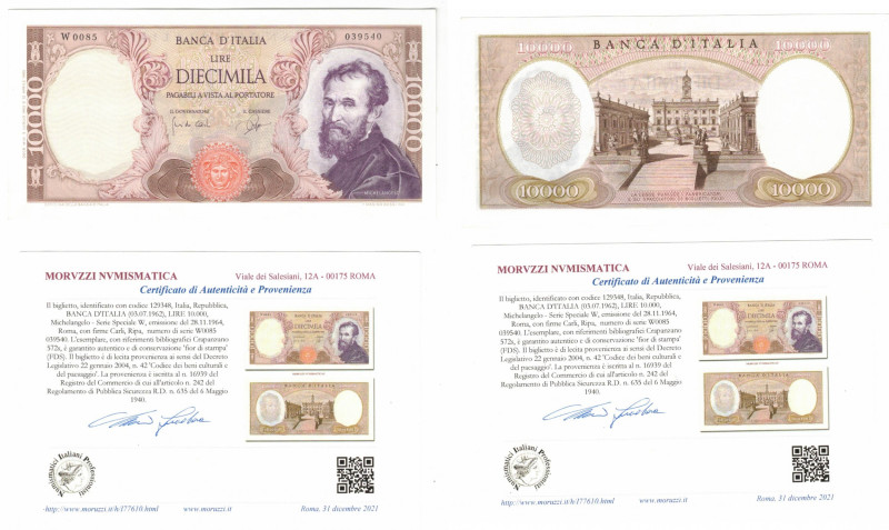 Cartamoneta. Collezione S. C. Repubblica Italiana. 10.000 Lire Michelangelo. Ser...