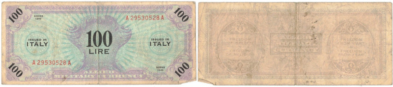 Cartamoneta. Occupazione Americana. 100 Am Lire Monolingua 1943. FLC. Gig. Am6b....