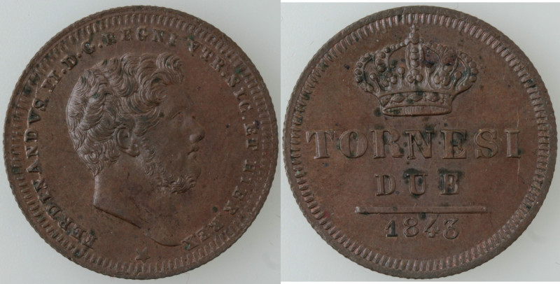 Zecche Italiane. Napoli. Ferdinando II. 1830-1859. 2 Tornesi 1843. Ae. Mag. 735....