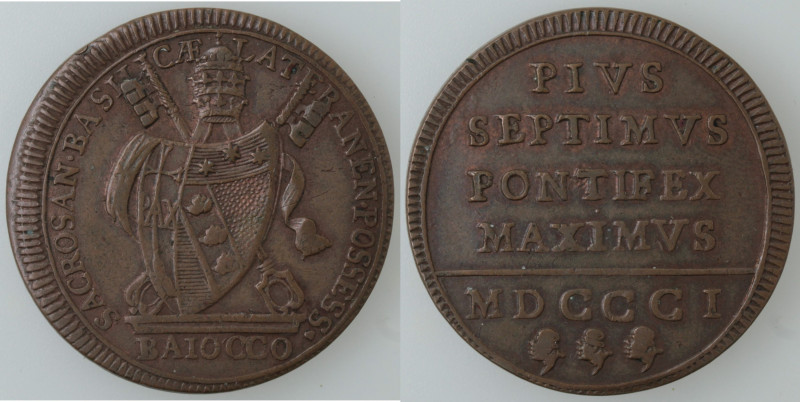 Zecche Italiane. Roma. Pio VII. 1800-1823. Baiocco 1801. Ae. Peso gr. 12,8. Diam...