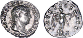 TRAJAN (98-117)
Denier : La Victoire debout à droite tenant une couronne & une palme
 - SUP 50 (SUP-)
Assez Rare !


SM 3147v, CO 241, RIC 59
R...