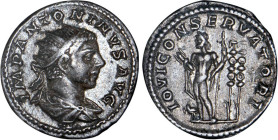 ELAGABALE (218-222)
Antoninien : Jupiter debout à gauche tenant un foudre & un sceptre devant 2 enseignes militaires, un aigle à ses pieds
 - TTB 45...