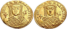 IRÈNE (797-802)
Solidus : Buste couronné d'Irène de face, tenant un sceptre cruciforme - R/: Idem
 - TTB 45 (TTB++)
Très Rare !!


SB 1599, R 17...