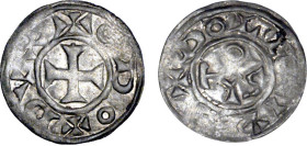 BERRI
Seigneurie de Déols (Châteauroux), Eudes l'Ancien (1012-1044) : Denier d'argent au monogramme
 - TTB 40 (TTB+)
Assez Rare !


B 269, DF 66...