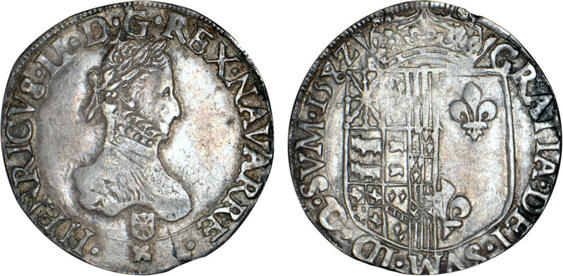 NAVARRE, royaume
Henri III (1572-1589) : Franc d'argent à l'écu, variété le bus...