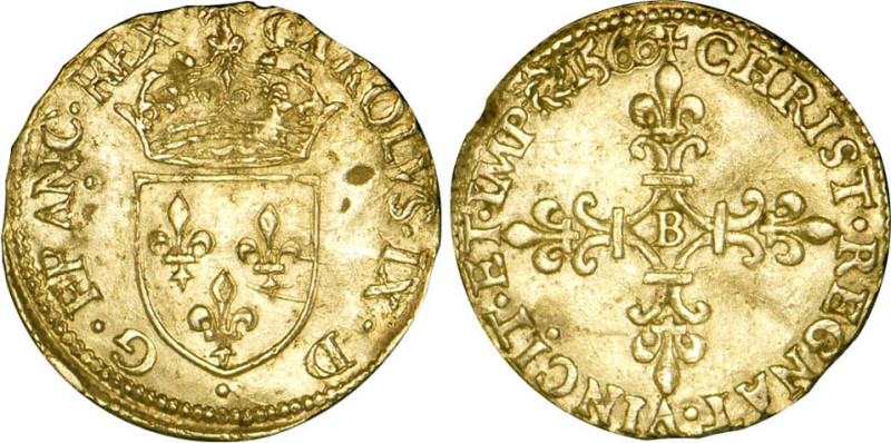 CHARLES IX Maximilien (1560-1574)
Demi-écu d'or au soleil
1566 B - TTB 45 (TTB...