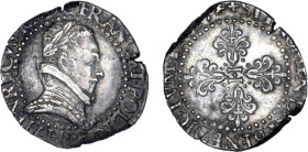 HENRI III (1574-1589)
1/2 franc au col plat
1587 H - TTB 40 (TTB+)
bord de feuille


D 1131
LA ROCHELLE - ARGENT - 7,09g
 --------------------...