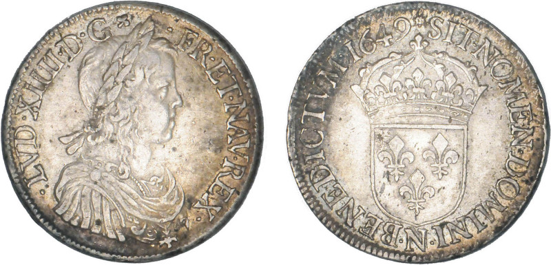 LOUIS XIV le Grand (1643-1715)
Écu blanc à la mèche longue
1649 N - TTB 40 (TT...