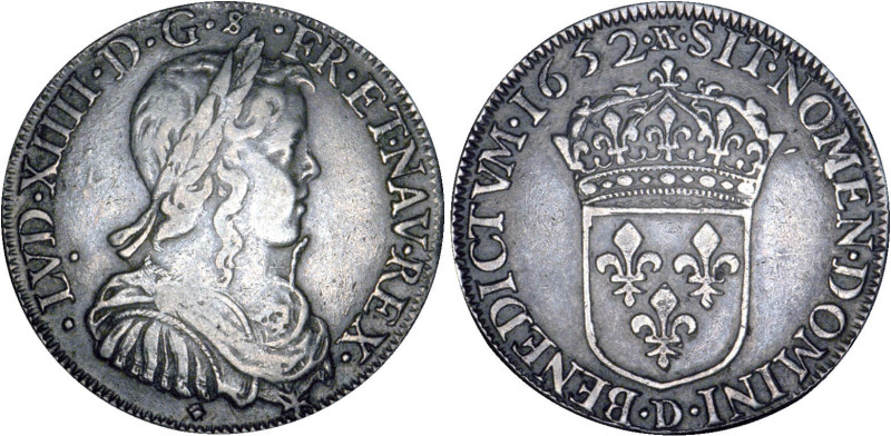 LOUIS XIV le Grand (1643-1715)
1/2 écu blanc à la mèche longue
1652 D - TTB 40...