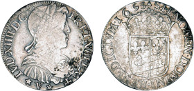 LOUIS XIV le Grand (1643-1715)
1/2 écu de Navarre à la mèche longue
1653 *V* - TB 25 (TB++)
Rarissime !!! - légèrement brossé


DR 278, D 1474, ...