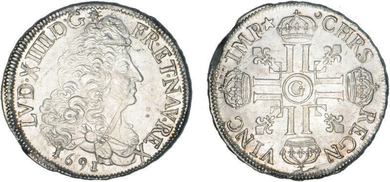 LOUIS XIV le Grand (1643-1715)
Écu aux 8 L, 1er type
1691 G - SUP 58 (SUP)
rf...