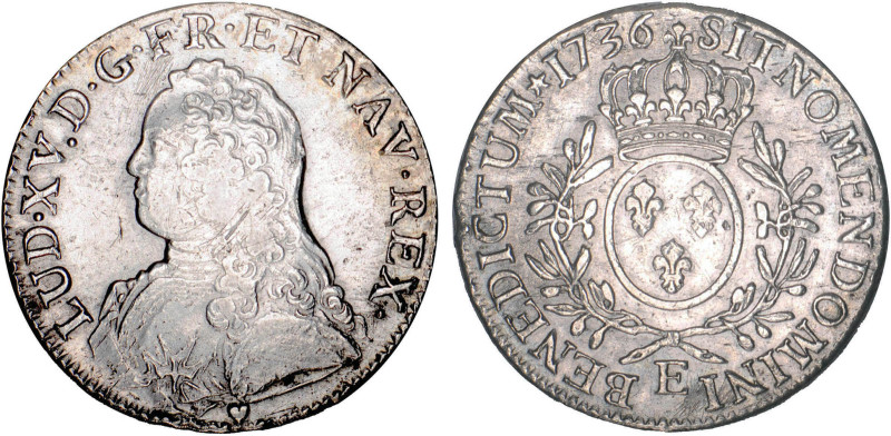 LOUIS XV le Bien aimé (1715-1774)
Écu aux branches d'olivier & au buste habillé...