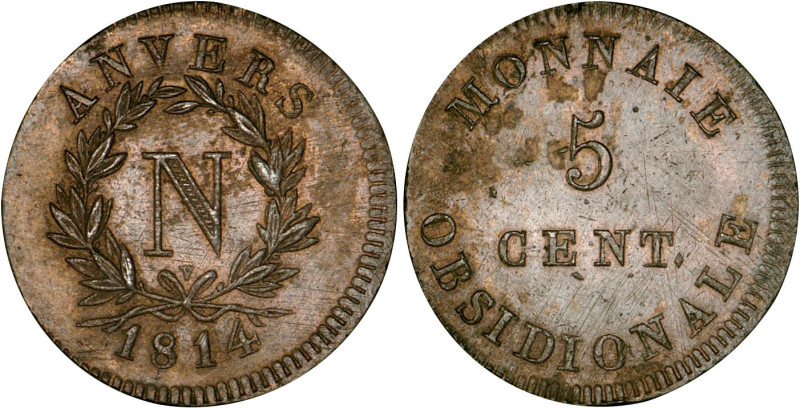 5 CENTIMES
5 CENT. NAP. Ier Anvers, point après "cent", "v" au dessus du ruban...