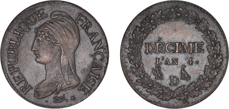 DÉCIME, 10 CENTIMES
DÉCIME, petit module
AN 4 D - SUP 59 (SUP)
refrappe : san...