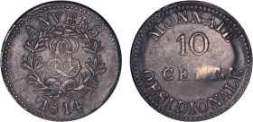 DÉCIME, 10 CENTIMES
10 CENT. Louis XVIII, ANVERS (JLGN), var. 10 étroit, traces incuses
1814 - TTB 40 (TTB+)
Assez Rare !


G 194c, F 130D, Col ...