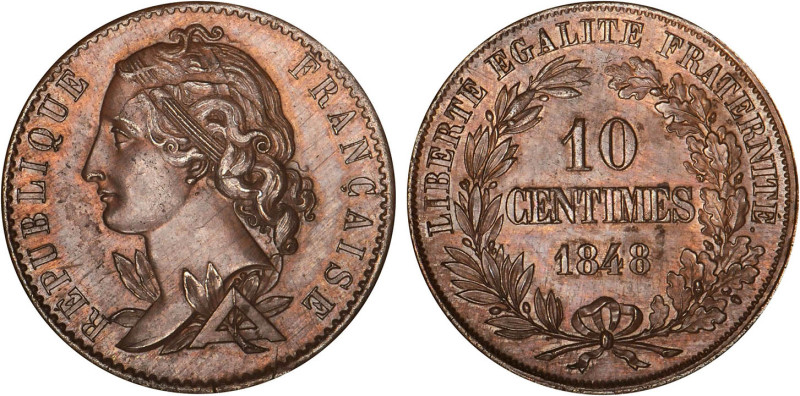 DÉCIME, 10 CENTIMES
10 CENTIMES, concours de Magniadas
1848 - SUP 59 (SUP)
Br...