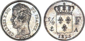 1/4 FRANC, 25 CENTIMES
1/4 F, Charles X
1825 A - SPL 63 (SUP++)
Très Rare surtout en l'état !!


G 353, F 164, KM# 722
PARIS - ARGENT - 1,28g
...