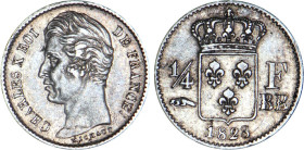 1/4 FRANC, 25 CENTIMES
1/4 F, Charles X
1828 BB - TTB 40 (TTB+)
Rare !


G 353, F 164, KM# 722
STRASBOURG - ARGENT - 
 -----------------------...