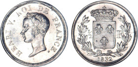 1/2 FRANC, 50 CENTIMES
1/2 F, Henri V prétendant, buste juvénile
1832 - SPL 60 (SUP+)
Très Rare !! - bavure métal


G 404, KM# PT23
 - ARGENT -...