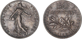 1/2 FRANC, 50 CENTIMES
50 CENTIMES type semeuse
1897 - SUP 58 (SUP)
Rare !


G 420, F 190, KM# 854
 - ARGENT - 
 -----------------------------...