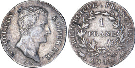 1 FRANC
1 FRANC Napoléon empereur, tête nue (calendrier révolutionnaire)
AN13 M - TTB 40 (TTB+)
Rare ! - légères griffures


G 443, F 201, KM# 6...