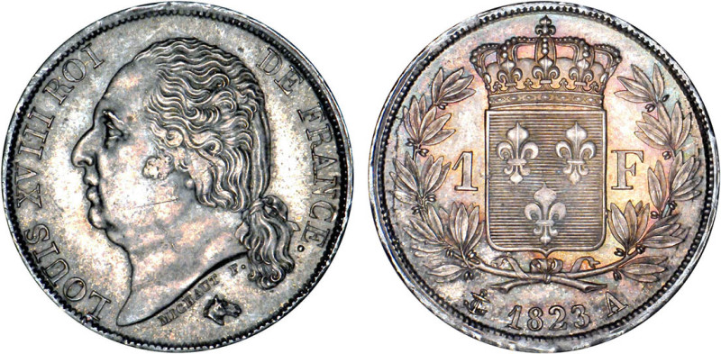 1 FRANC
1 F, Louis XVIII
1823 A - SPL 62 (SUP++)
infime griffure


G 449, ...