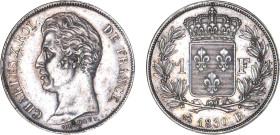 1 FRANC
1 F, Charles X
1830 B - SPL 60 (SUP+)
5f - Assez Rare !


G 450, F 207-207A, KM# 724
ROUEN - ARGENT - 5,00g
 -------------------------...