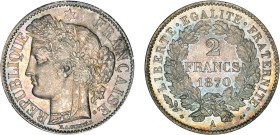 2 FRANCS
2 FRANCS type Cérès (défense nationale)
1870 A - FDC 65 (FDC)
Très Rare en l'état !!
Magnifique patine irrisée.

G 530, F 265, KM# 817...