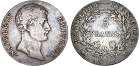 5 FRANCS
5 FRANCS Napoléon empereur (type intermédiaire)
AN12 M - TTB 35 (TTB)
Assez Rare !


G 579, F 302, KM# 660
TOULOUSE - ARGENT - 24,84g...