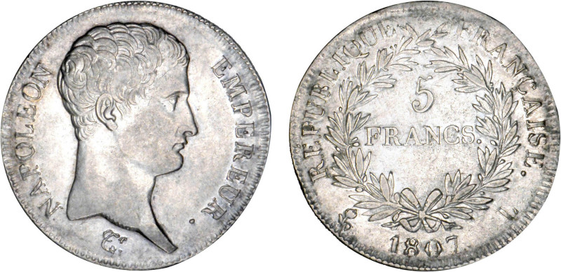 5 FRANCS
5 FRANCS Napoléon empereur (calendrier grégorien)
1807 L - TTB 45 (TT...