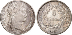5 FRANCS
5 FRANCS Napoléon tête laurée, au revers République Française
1807 A - TTB 35 (TTB)
Très Rare !!


G 583, F 306, KM# 686
PARIS - ARGEN...