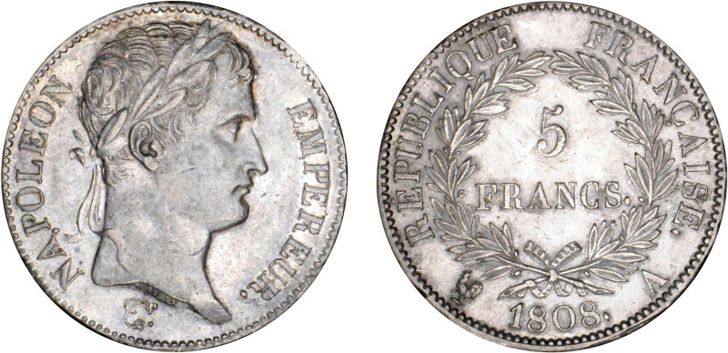 5 FRANCS
5 FRANCS Napoléon tête laurée, au revers République Française
1808 A ...