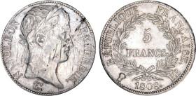 5 FRANCS
5 FRANCS Napoléon tête laurée, au revers République Française
1808 BB - TTB 45 (TTB++)
Rare ! - rayures avers


G 583, F 306, KM# 686
...