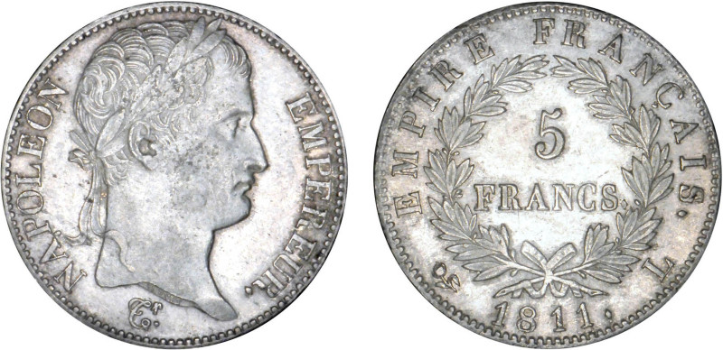 5 FRANCS
5 FRANCS au revers Empire Français
1811 L - TTB 45 (TTB++)
infime ox...