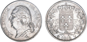 5 FRANCS
5 F, Louis XVIII type au buste nu
1816 Q - TTB 40 (TTB+)
Rare ! - griffures


G 614, F 309, KM# 711
PERPIGNAN - ARGENT - 24,75g
 ----...
