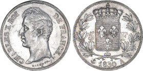 5 FRANCS
5 F, Charles X tranche en relief
1830 A - TTB 45 (TTB++)
Rare ! - légères griffures


G 644a, F 312, KM# 727
PARIS - ARGENT - 
 -----...