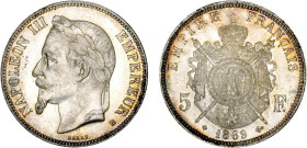 5 FRANCS
5 FRANCS Napoléon III, tête laurée
1869 BB - FDC 64 (FDC)
Très Rare en l'état !!


G 739, F 331, KM# 799
STRASBOURG - ARGENT - 25,08g...