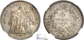 5 FRANCS
5 FRANCS type Hercule (Défense Nationale)
1870 A - FDC 64 (FDC)
Très Rare en l'état !! - NGC MS64


G 745, F 334, KM# 820
PARIS - ARGE...