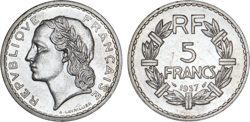 5 FRANCS
5 FRANCS type Lavrillier (nickel)
1937 - SUP 50 (SUP-)
Rare ! - infi...