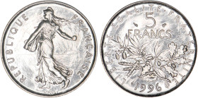 5 FRANCS
5 FRANCS type semeuse (cupro-nickel)
1996 - FDC 64 (FDC)
Rare !


G 771, F 341, KM# 926a.1
 - CUPRO-NICKEL - 
 ----------------------...