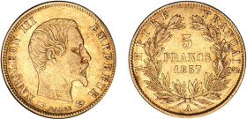 5 FRANCS OR
5 FRANCS or, Napoléon III tête nue, grand module
1857 A - TTB 45 (TTB++)



G 1001, F 501, KM# 787
PARIS - OR - 
 ----------------...