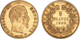 5 FRANCS OR
5 FRANCS or, Napoléon III tête nue, grand module
1860 A - TTB 45 (TTB++)
Main


G 1001, F 501, KM# 787
PARIS - OR - 
 ------------...